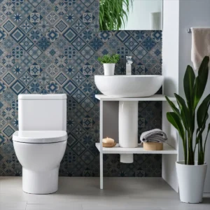 Papel De Parede Adesivo Azul Hidraulico Azulejo Cozinha 5m