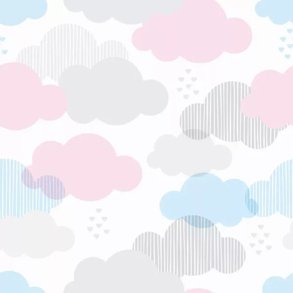 Papel De Parede Adesivo Azul Infantil Nuvens Rosa Kid 10m