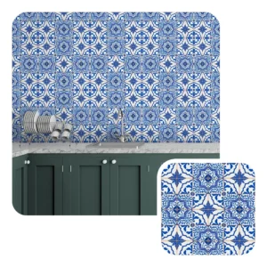 Papel De Parede Adesivo Azulejo Azul Cozinha Retro 12m