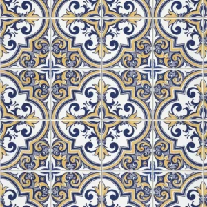 Papel De Parede Adesivo Azulejo Colonial Azul Branco Amarelo