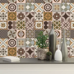 Papel De Parede Adesivo Azulejo Cozinha Em Tons Marrom 2,50m