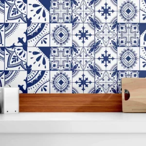 Papel De Parede Adesivo Azulejo Decorativo Azul Marinho