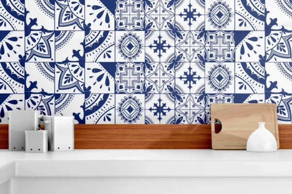 Papel De Parede Adesivo Azulejo Decorativo Azul Marinho