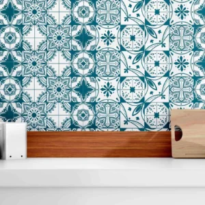 Papel De Parede Adesivo Azulejo Decorativo Azul Turquesa