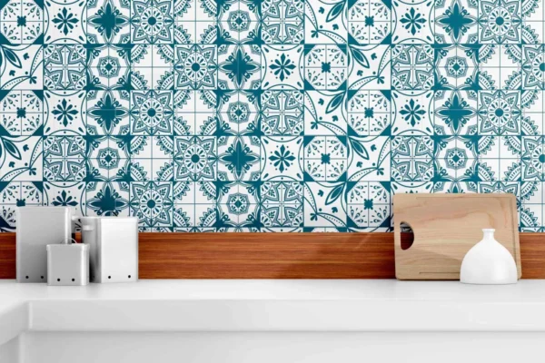 Papel De Parede Adesivo Azulejo Decorativo Azul Turquesa