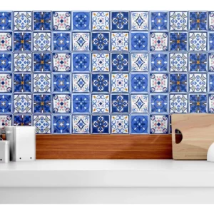 Papel De Parede Adesivo Azulejo Decorativo Cozinha Azul