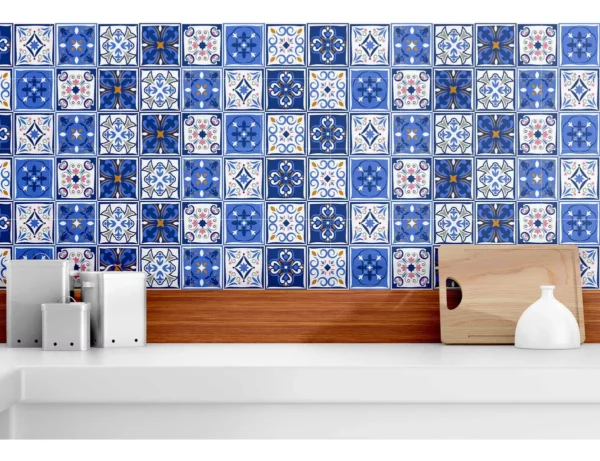 Papel De Parede Adesivo Azulejo Decorativo Cozinha Azul