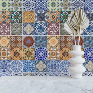 Papel De Parede Adesivo Azulejo Hidráulico Colorido Rolo 3m