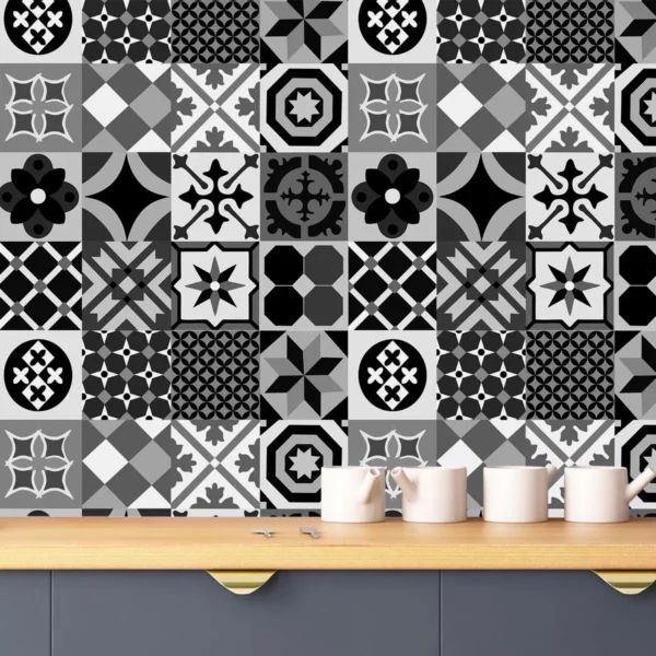 Papel De Parede Adesivo Azulejo Ladrilho Preto E Branco 5m