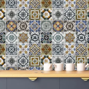 Papel De Parede Adesivo Azulejo Português Colorido 2,50m