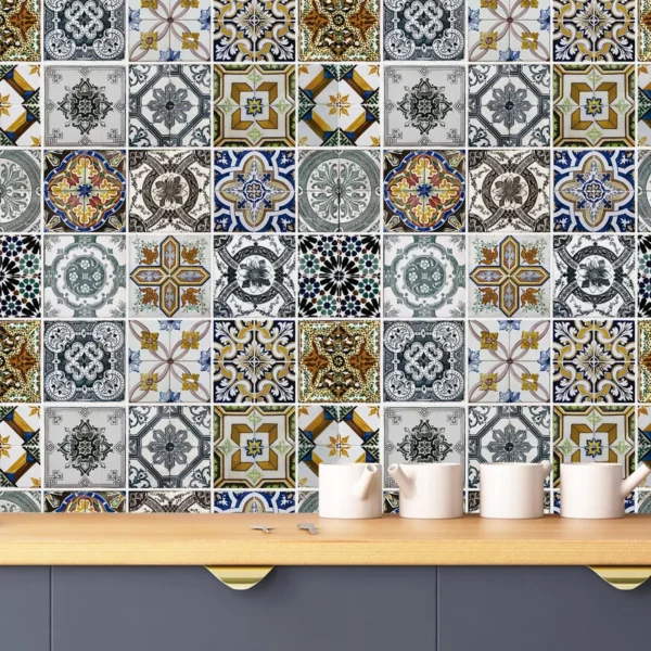 Papel De Parede Adesivo Azulejo Português Colorido 2,50m