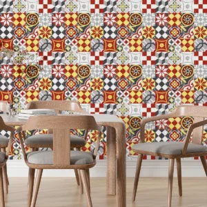 Papel De Parede Adesivo Azulejo Português Vermelho 2m