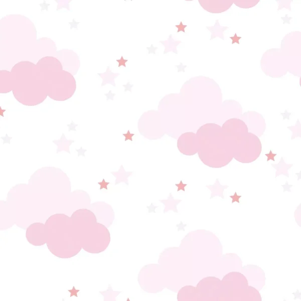 Papel De Parede Adesivo Baby Nuvens Estrela Rosa 310x58cm