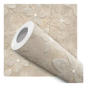 Papel De Parede Adesivo Bege Delicado Floral 10m