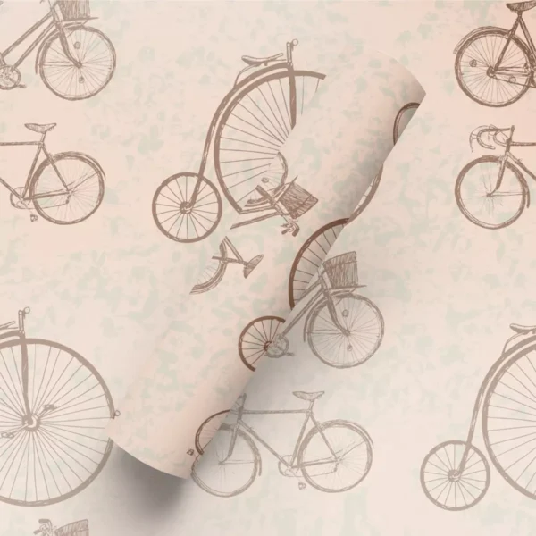 Papel De Parede Adesivo Bege Sala Bicicleta Vintage Bike 10m