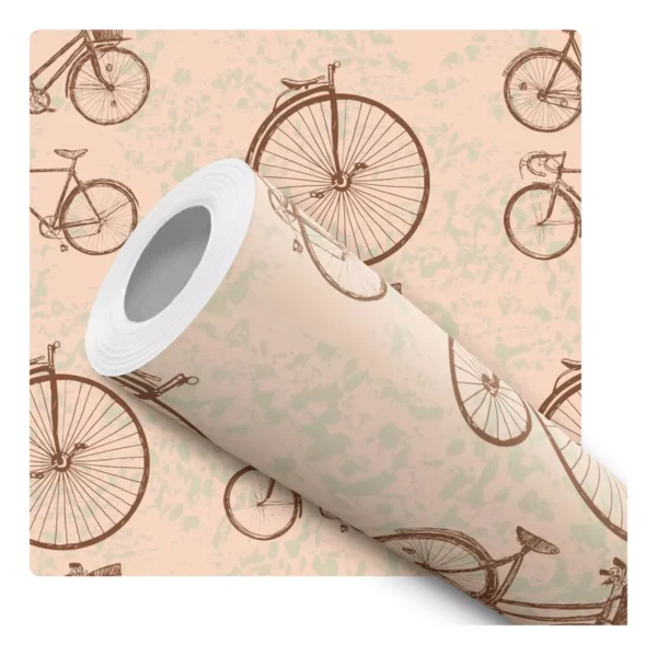 Papel De Parede Adesivo Bege Vintage Bicicleta Sala Bike 10m