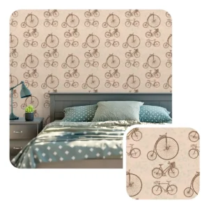 Papel De Parede Adesivo Bege Vintage Sala Bicicleta Bike 3m