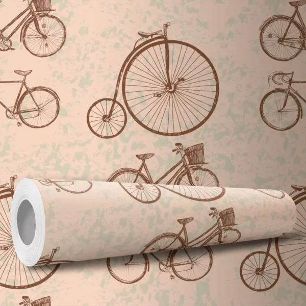 Papel De Parede Adesivo Bike Sala Vintage Bicicleta Bege 10m