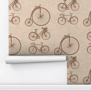 Papel De Parede Adesivo Bike Vintage Bege Sala Bicicleta 5m