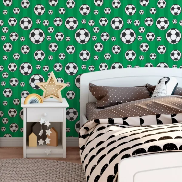 Papel De Parede Adesivo Bolas Fundo Futebol Verde Teen 3m