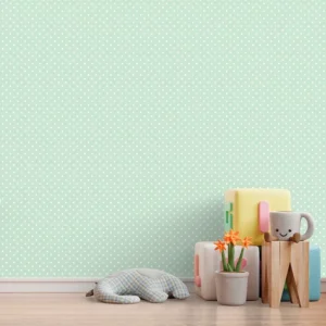 Papel De Parede Adesivo Bolinha Branca Com Fundo Verde 5m