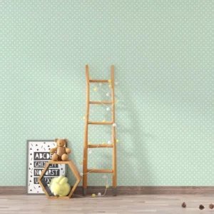 Papel De Parede Adesivo Bolinha Branco Com Fundo Verde 10m