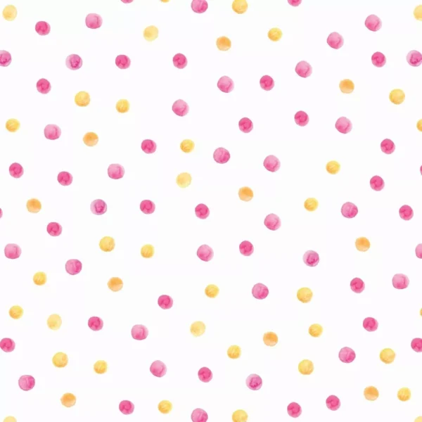 Papel De Parede Adesivo Bolinha Rosa Amarela Aquarelada 12m