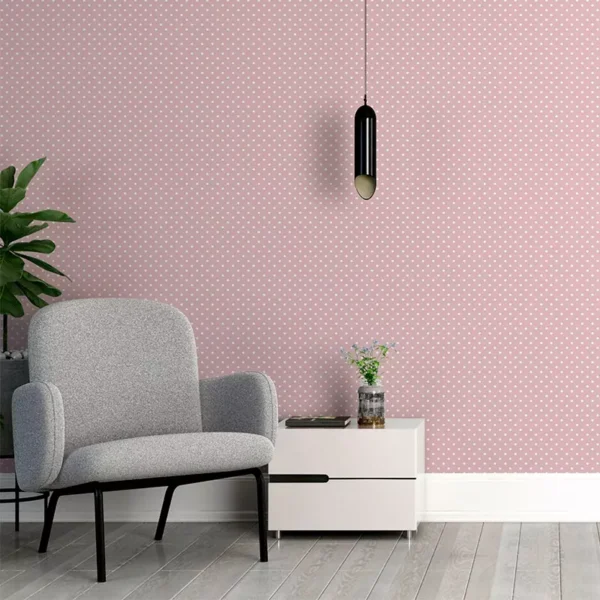 Papel De Parede Adesivo Bolinhas Branca Com Fundo Rosa 2,5m