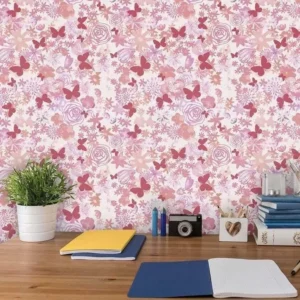 Papel De Parede Adesivo Borboletas Rosas 285850043