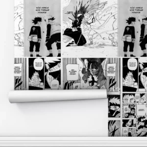 Papel De Parede Adesivo Branco Anime Mangá Preto Sala 2,5m