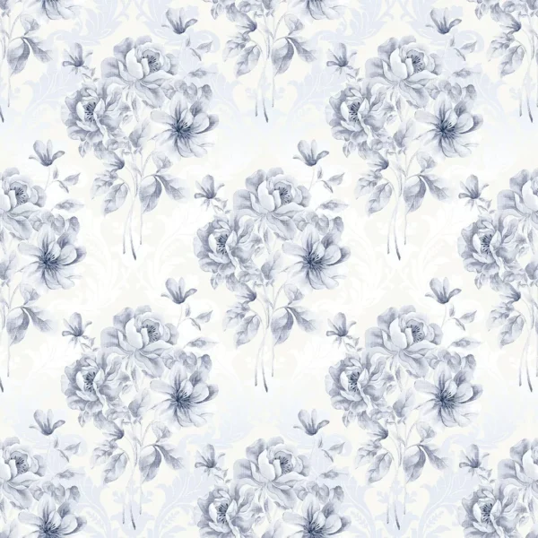 Papel De Parede Adesivo Branco Floral Azul Delicado - 2,10m