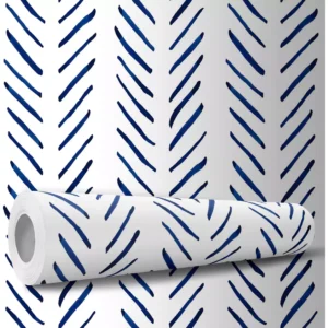 Papel De Parede Adesivo Branco Minimalista Azul Chevron 10m