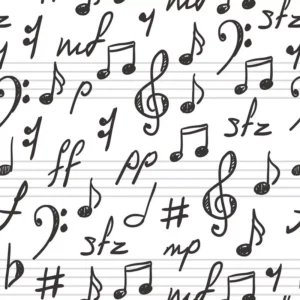 Papel De Parede Adesivo Branco Notas Musicais Pretas - 10m