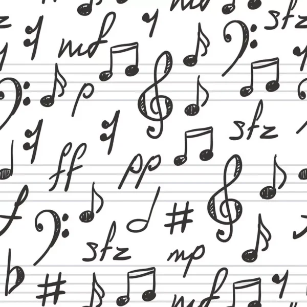 Papel De Parede Adesivo Branco Notas Musicais Pretas - 10m