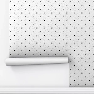 Papel De Parede Adesivo Branco Poá Dots Bolinhas Pretas 5m