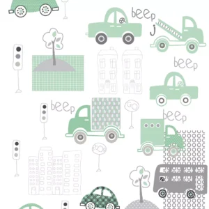 Papel De Parede Adesivo Carros Carrinhos Infantil Verde 1,5m