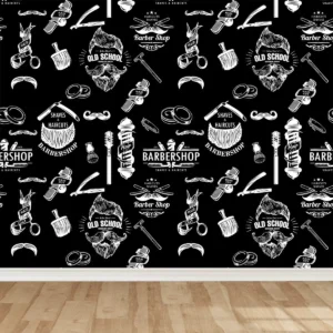 Papel De Parede Adesivo Casual Barbearia Cabeleireiro Preto