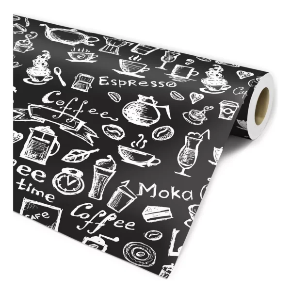 Papel De Parede Adesivo Casual Café Preto Branco Lavável