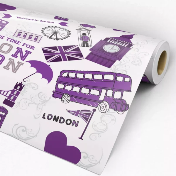 Papel De Parede Adesivo Casual Londres Roxo E Cinza