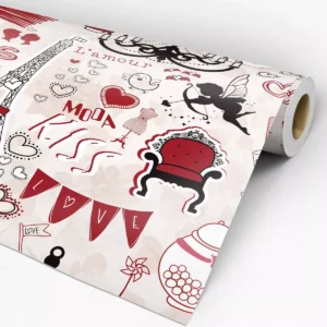 Papel De Parede Adesivo Casual Paris Romantic Vermelho