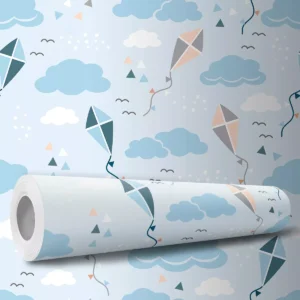 Papel De Parede Adesivo Céu Lavável Pipa Nuvem Azul Sala 10m