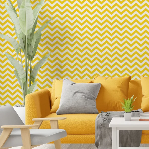 Papel De Parede Adesivo Chevron Amarelo E Branco Rolo 2,50m