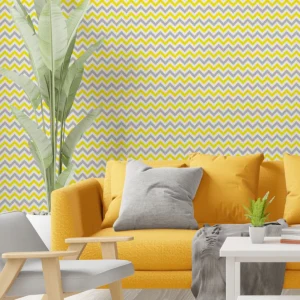 Papel De Parede Adesivo Chevron Infantil Amarelo E Cinza 12m