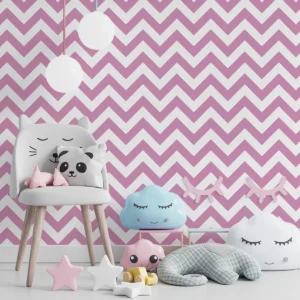 Papel De Parede Adesivo Chevron Infantil De Menina Rosa 15m