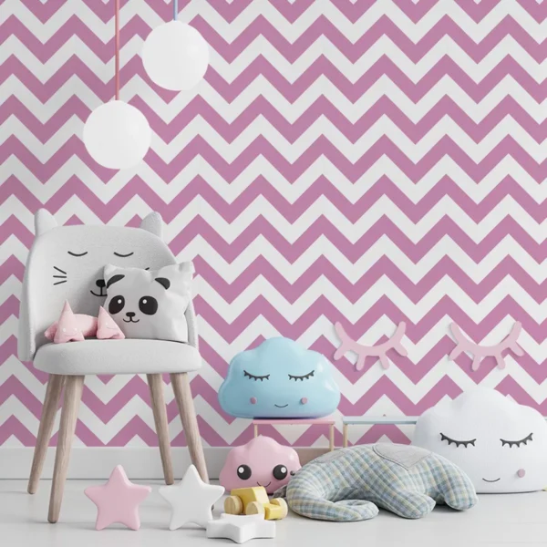 Papel De Parede Adesivo Chevron Infantil De Menina Rosa 15m