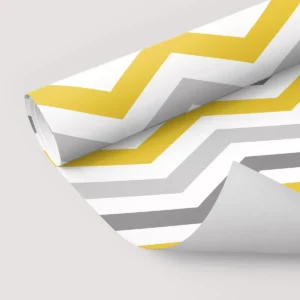 Papel De Parede Adesivo Chevron Listras Cinza Amarelo 10m