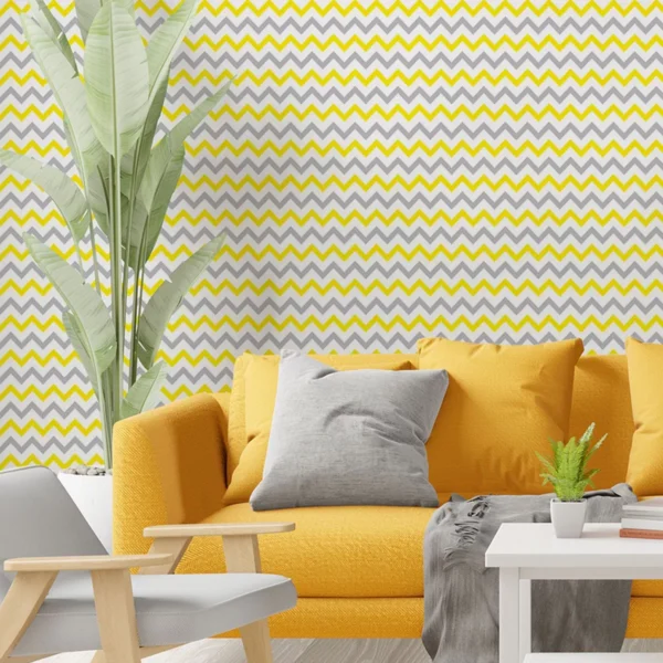 Papel De Parede Adesivo Chevron Tons De Amarelo E Cinza 15m