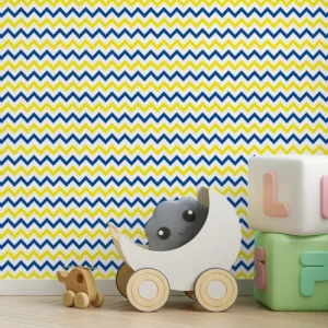 Papel De Parede Adesivo Chevron Zig Zag Amarelo E Azul 10m