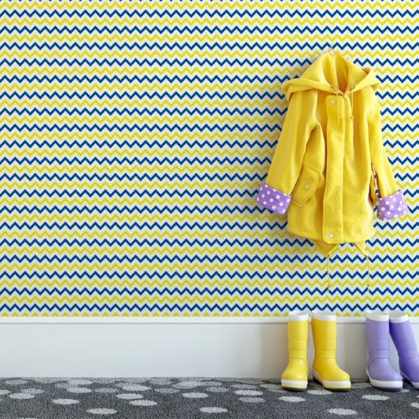 Papel De Parede Adesivo Chevron Zig Zag Em Amarelo E Azul 5m