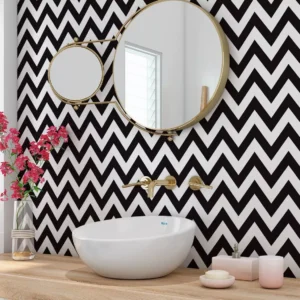 Papel De Parede Adesivo Chevron Zig Zag Preto E Branco 10 Mt